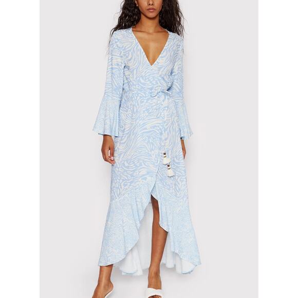 Maaji Blue Maxi Cover-up Kimono Wrap Dress Size S Anthropologie - Picture 2 of 11